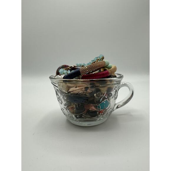 Vintage Savannah Punch Cup Mystery Jewelry Jar w/ Assorted Pierced Earrings - Picture 1 of 5